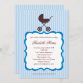 Baby Boy Shower Invitation met Stroller Kaart (Voorkant / Achterkant)