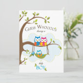 Baby Boy Shower Invitation - Owl Family Kaart (Staand voorkant)