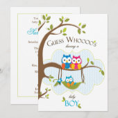 Baby Boy Shower Invitation - Owl Family Kaart (Voorkant / Achterkant)