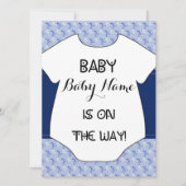 Baby Boy Shower Invitation Stork Bodysuit Blue Kaart (Voorkant)