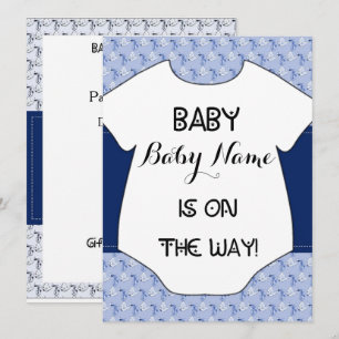 Baby Boy Shower Invitation Stork Bodysuit Blue Kaart