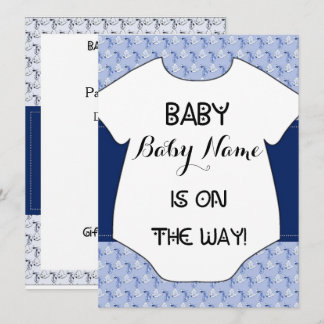 Baby Boy Shower Invitation Stork Bodysuit Blue Kaart