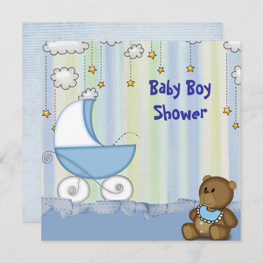 Baby Boy Shower Invite Kaart (Voorkant / Achterkant)
