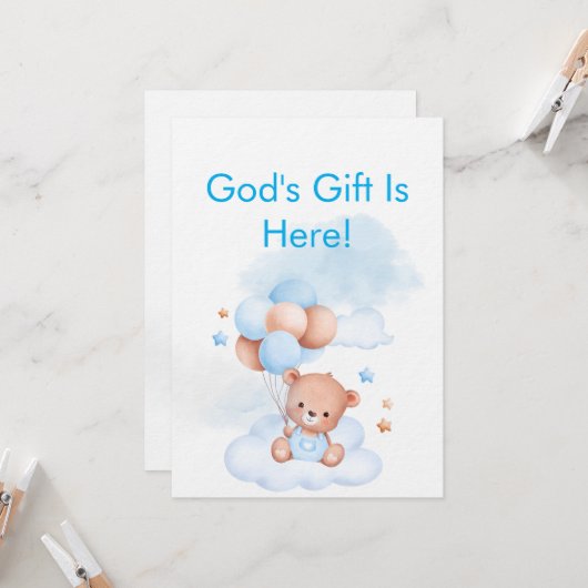 Baby Boy Shower Invite With Christian Bible Verse Kaart (Voorkant / Achterkant in situ)