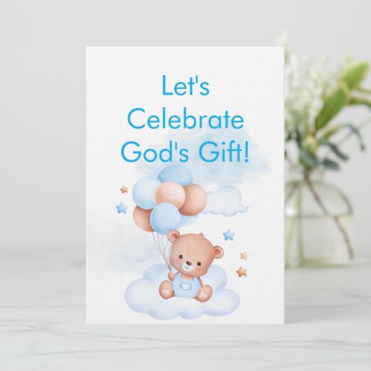 Baby Boy Shower Invite With Christian Bible Verse Kaart (Staand voorkant)
