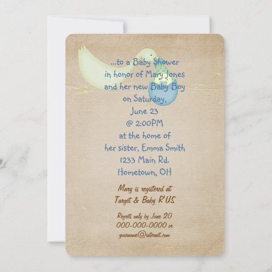 Baby Boy Shower Kaart (Achterkant)