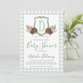 Baby Boy Shower Kalkoen Zuidelijke Groene Gingham Kaart (Staand voorkant)