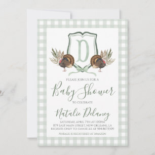 Baby Boy Shower Kalkoen Zuidelijke Groene Gingham Kaart