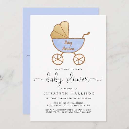 Baby Boy Shower met Virtual Option Blue Kaart (Voorkant / Achterkant)