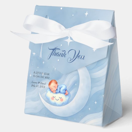 Baby Boy Shower Nodig Moonlight Stars Waterverf ui Bedankdoosjes (Voorkant)