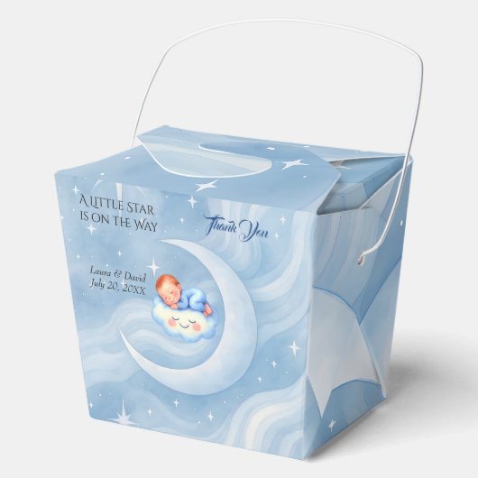 Baby Boy Shower Nodig Moonlight Stars Waterverf ui Bedankdoosjes (Voorkant)