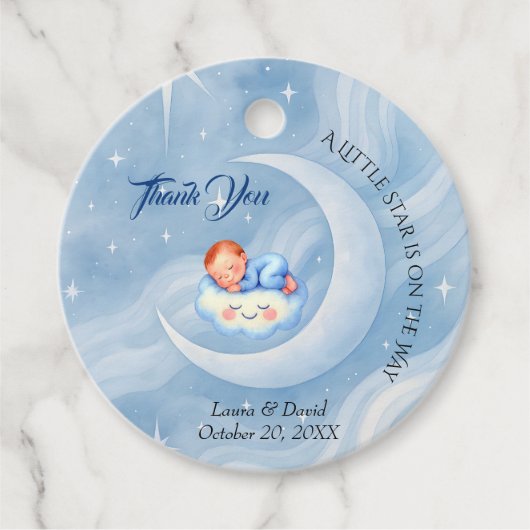 Baby Boy Shower Nodig Moonlight Stars Waterverf ui Bedankjes Labels (Voorkant)