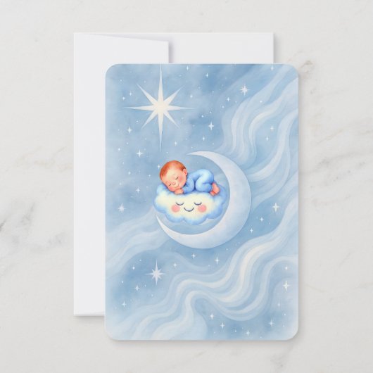 Baby Boy Shower Nodig Moonlight Stars Waterverf ui Bedankkaart (Achterkant)