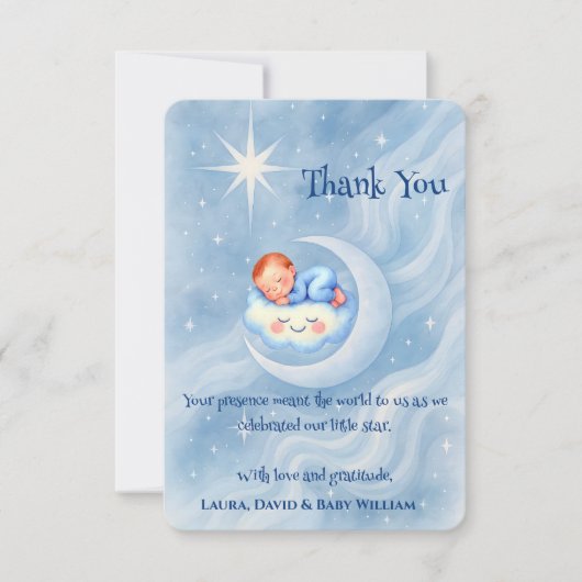 Baby Boy Shower Nodig Moonlight Stars Waterverf ui Bedankkaart (Voorkant)