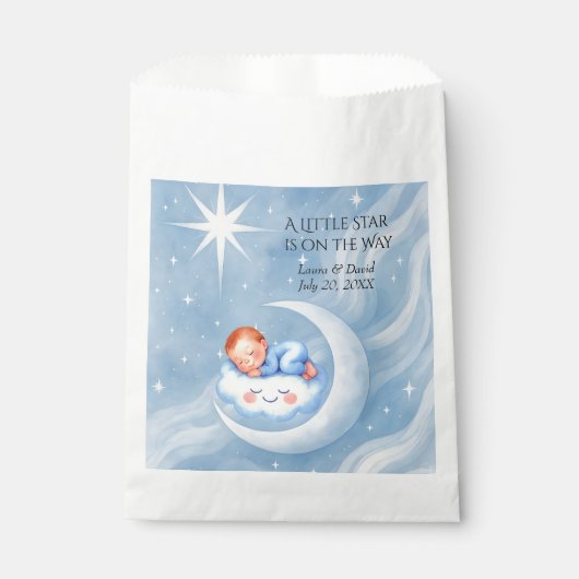 Baby Boy Shower Nodig Moonlight Stars Waterverf ui Bedankzakje (Voorkant)