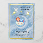 Baby Boy Shower Nodig Moonlight Stars Waterverf ui Folie Uitnodiging (Voorkant)