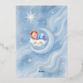 Baby Boy Shower Nodig Moonlight Stars Waterverf ui Folie Uitnodiging (Achterkant)