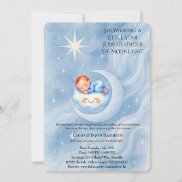 Baby Boy Shower Nodig Moonlight Stars Waterverf ui Kaart