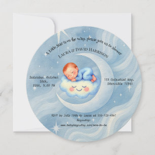 Baby Boy Shower Nodig Moonlight Stars Waterverf ui Kaart