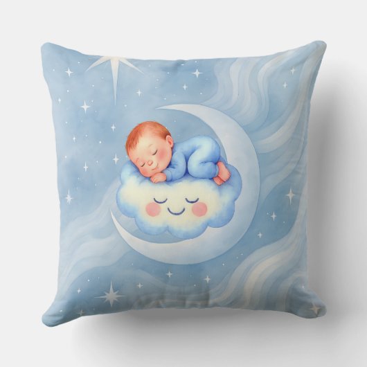 Baby Boy Shower Nodig Moonlight Stars Waterverf ui Kussen (Achterkant)
