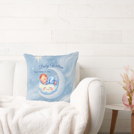 Baby Boy Shower Nodig Moonlight Stars Waterverf ui Kussen (Bank)