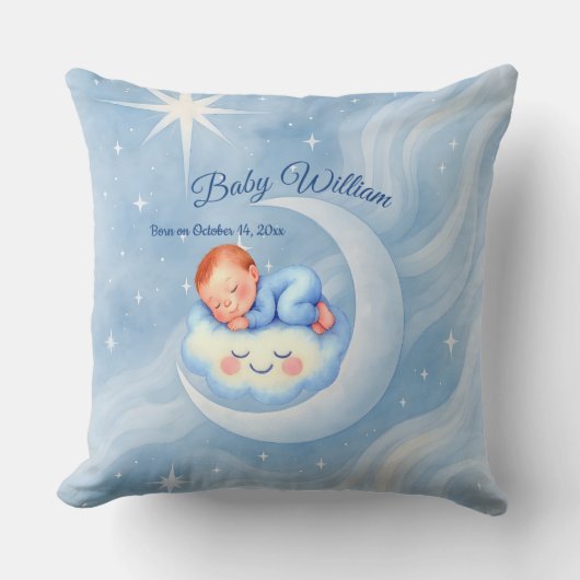 Baby Boy Shower Nodig Moonlight Stars Waterverf ui Kussen (Voorkant)