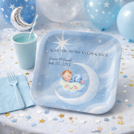 Baby Boy Shower Nodig Moonlight Stars Waterverf ui Papieren Bordje