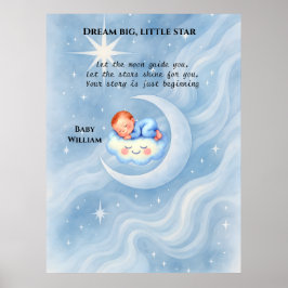 Baby Boy Shower Nodig Moonlight Stars Waterverf ui Poster