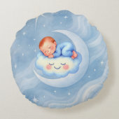 Baby Boy Shower Nodig Moonlight Stars Waterverf ui Rond Kussen (Achterkant)