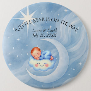 Baby Boy Shower Nodig Moonlight Stars Waterverf ui Ronde Button 6,0 Cm