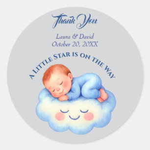 Baby Boy Shower Nodig Moonlight Stars Waterverf ui Ronde Sticker