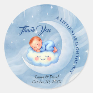 Baby Boy Shower Nodig Moonlight Stars Waterverf ui Ronde Sticker