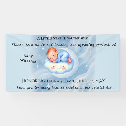 Baby Boy Shower Nodig Moonlight Stars Waterverf ui Spandoek (Horizontaal)
