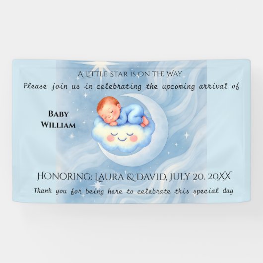 Baby Boy Shower Nodig Moonlight Stars Waterverf ui Spandoek (Horizontaal)