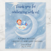 Baby Boy Shower Nodig Moonlight Stars Waterverf ui Wijn Etiket (Enkel label)