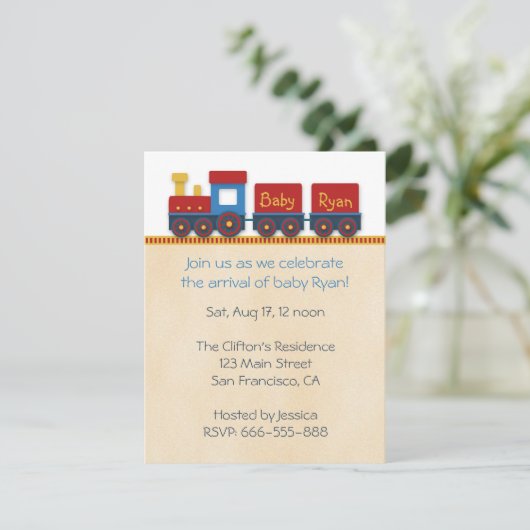 Baby Boy Shower nodigt uit: Gele, rode en blauwe t Kaart (Staand voorkant)