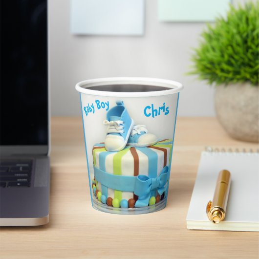 Baby Boy Shower Paper Cup Cake Blue Shoes Papieren Bekers (Insitu)