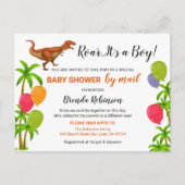 Baby Boy Shower Per Post Roar Jungle Dinosaur Briefkaart (Voorkant)
