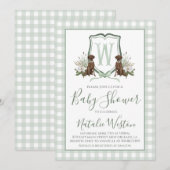 Baby Boy Shower Preppy Dog Southern Green Gingham Kaart (Voorkant / Achterkant)