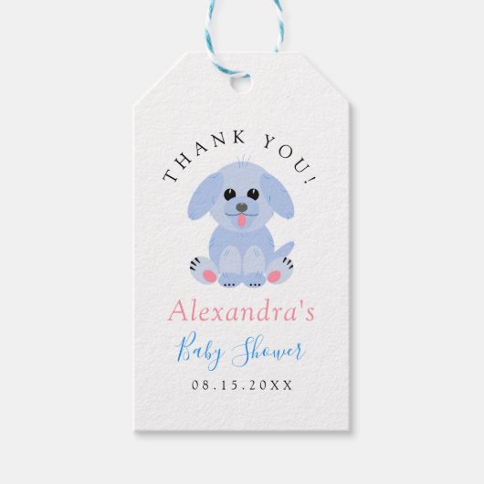 Baby Boy Shower Puppy Blue op maat Cadeaulabel (Voorkant)