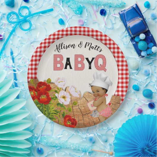 Baby Boy Shower Red Gingham Baby Q Barbeque Papieren Bordje (Feest)