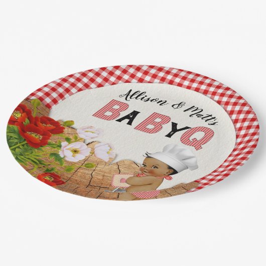 Baby Boy Shower Red Gingham Baby Q Barbeque Papieren Bordje (Gekanteld)