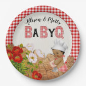 Baby Boy Shower Red Gingham Baby Q Barbeque Papieren Bordje (Voorkant)