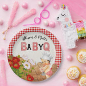 Baby Boy Shower Red Gingham Baby Q Barbeque Papieren Bordje (Feest)