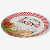 Baby Boy Shower Red Gingham Baby Q Barbeque Papieren Bordje (Gekanteld)
