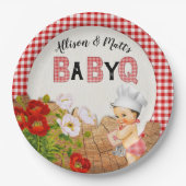 Baby Boy Shower Red Gingham Baby Q Barbeque Papieren Bordje (Voorkant)