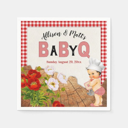 Baby Boy Shower Red Gingham Baby Q Barbeque Servet (Voorkant)