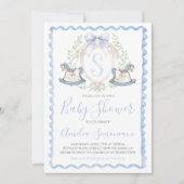 Baby Boy Shower Rocking Horse Preppy Gingham Blauw Kaart (Voorkant)