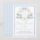 Baby Boy Shower Rocking Horse Preppy Gingham Blauw Kaart (Voorkant / Achterkant)