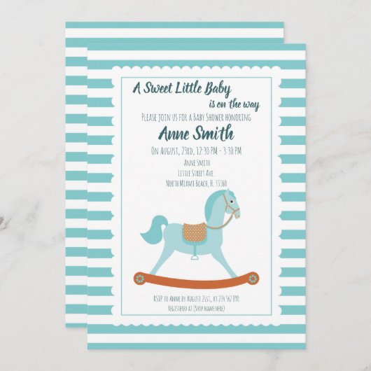 Baby boy Shower rocpaard Invitation Kaart (Voorkant / Achterkant)